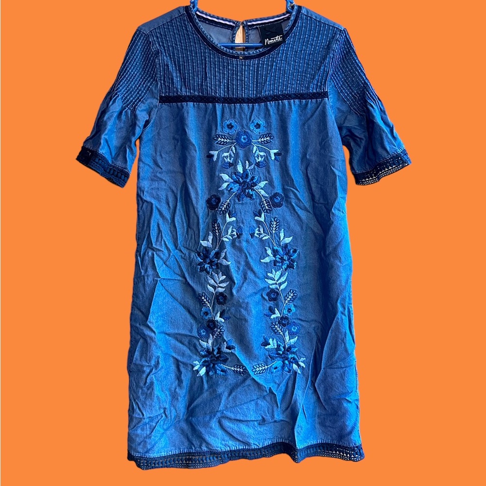 Nanette Lepore Blue Embroidered Midi Dress